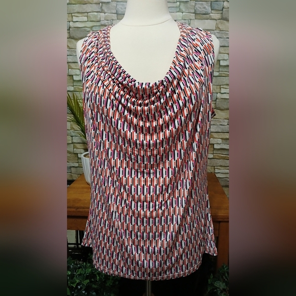 Worthington Multicolor Geometric Women's Top Cowl Neck Business Casual XL‎ - Picture 1 of 5